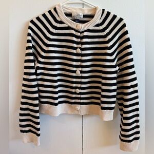 Like new! Cotton cardigan, off-white and black stripes, XS